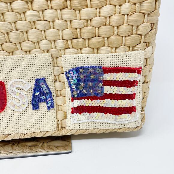 Quacker Factory USA Patriotic Wicker Tote Bag Purse Flag Sequin Embellished - Picture 6 of 16